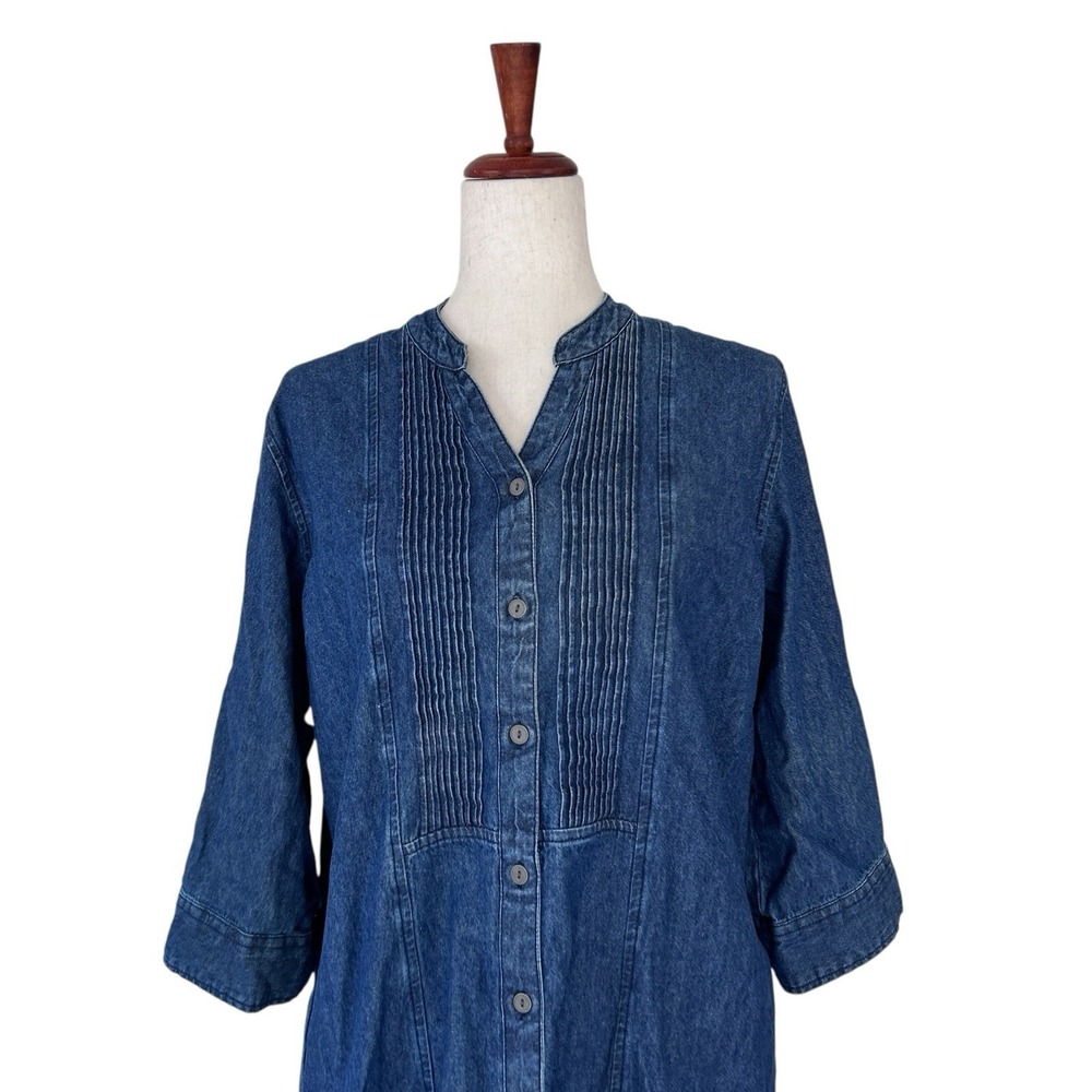 The Vermont Country Store Dress Size Large 100% Cotton Denim Pleated Cottagecore - Picture 3 of 8